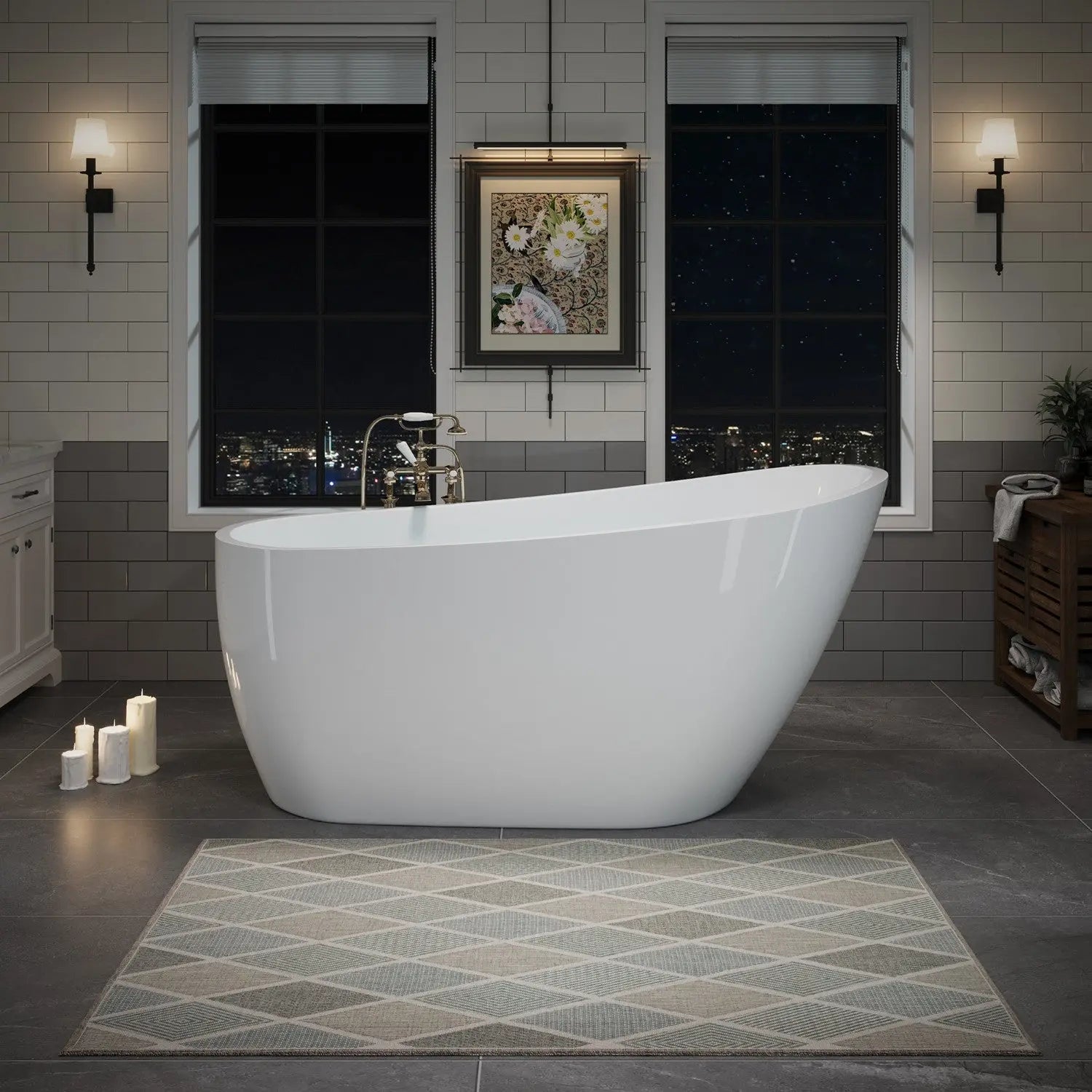 59" White Acrylic Oval Bath Tub Homeroots Bed & Bath
