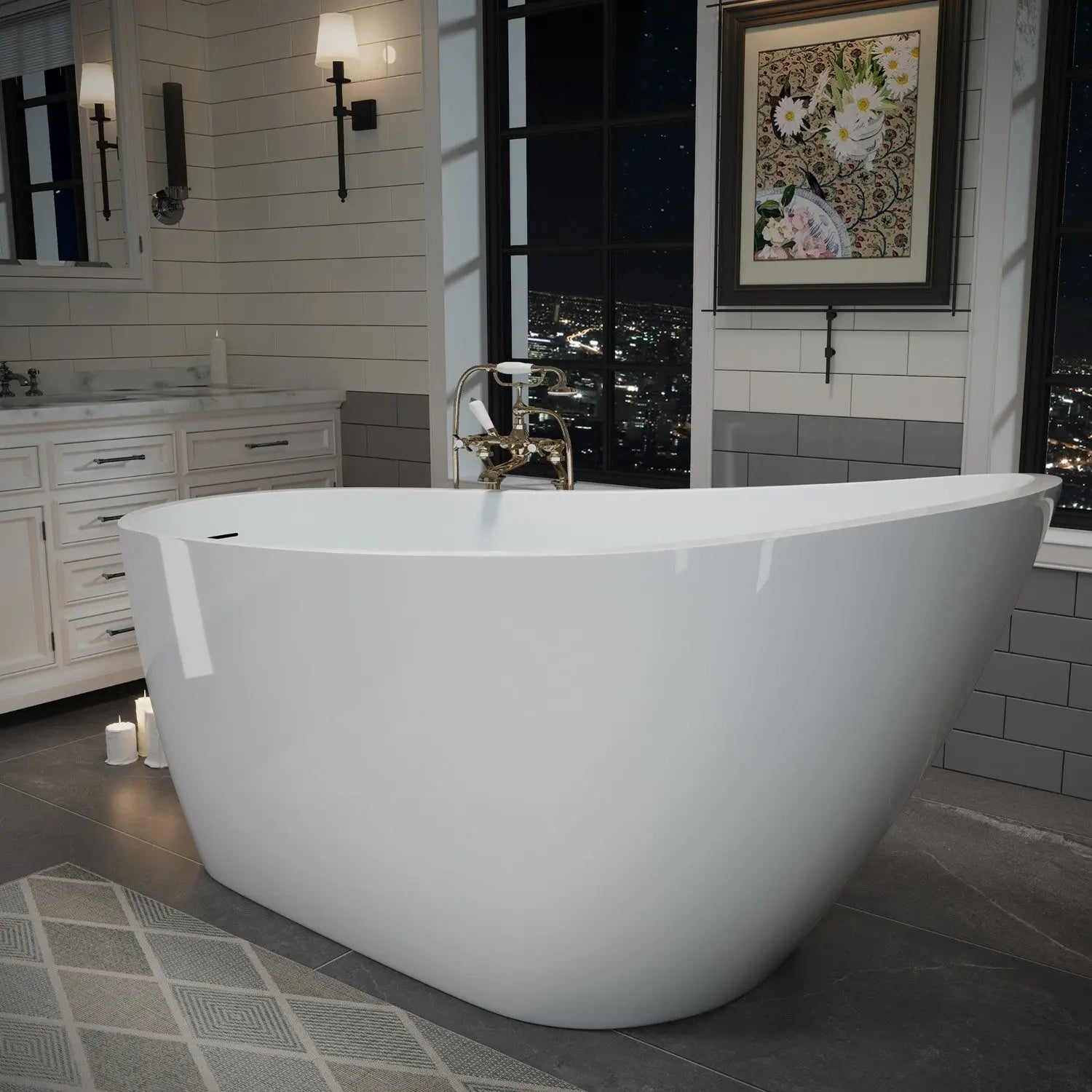 59" White Acrylic Oval Bath Tub Homeroots Bed & Bath