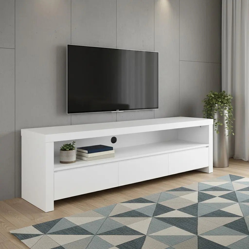 59" White Enclosed and Open Storage TV Stand Homeroots Living Room