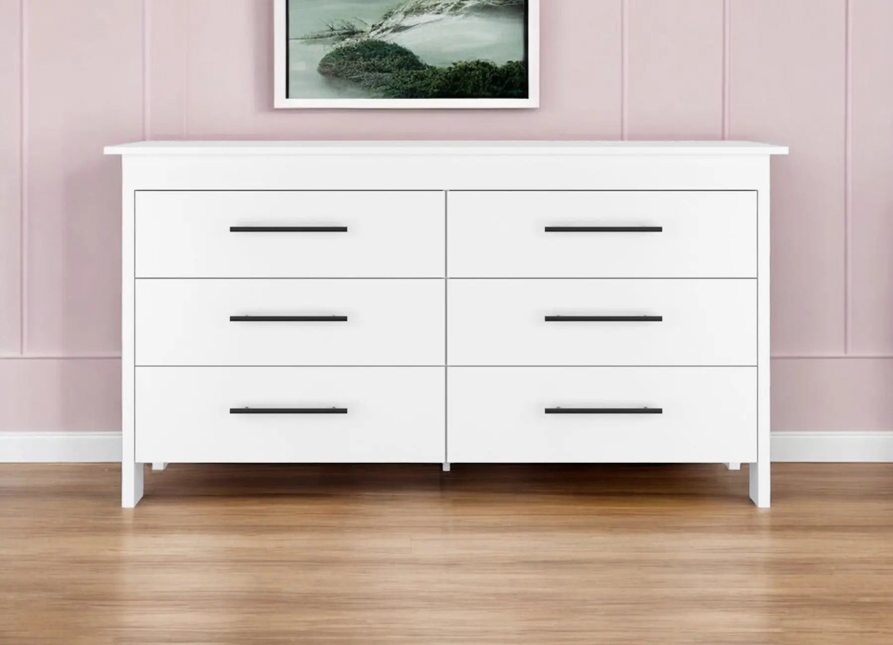 59" White Six Drawer Double Dresser Homeroots Bed & Bath
