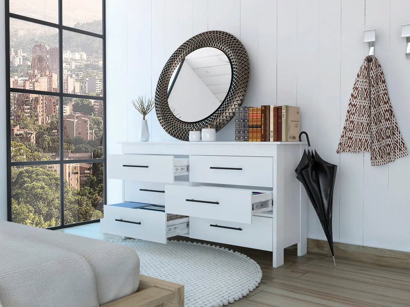 59" White Six Drawer Double Dresser Homeroots Bed & Bath