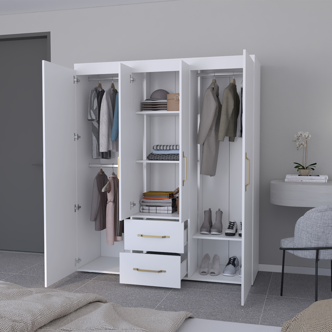 59" White Two Drawer Combo Dresser - GreatEagleInc