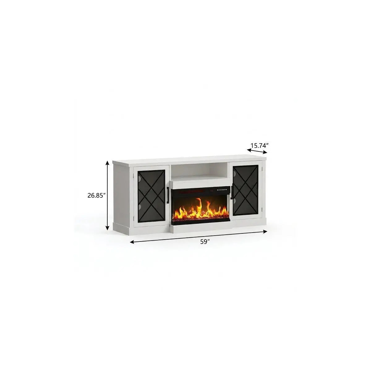 59" White Wood Fireplace TV Stand With Fireplace Homeroots Living Room