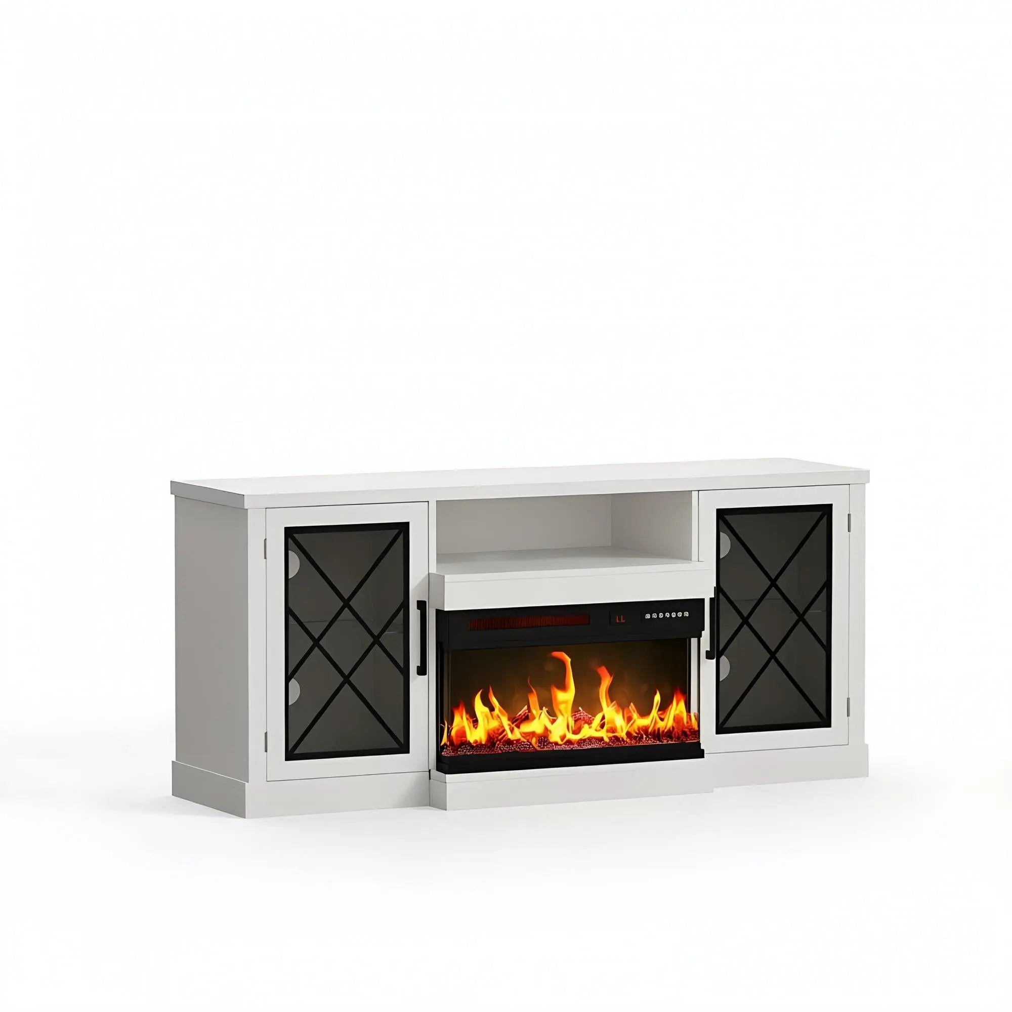 59" White Wood Fireplace TV Stand With Fireplace Homeroots Living Room