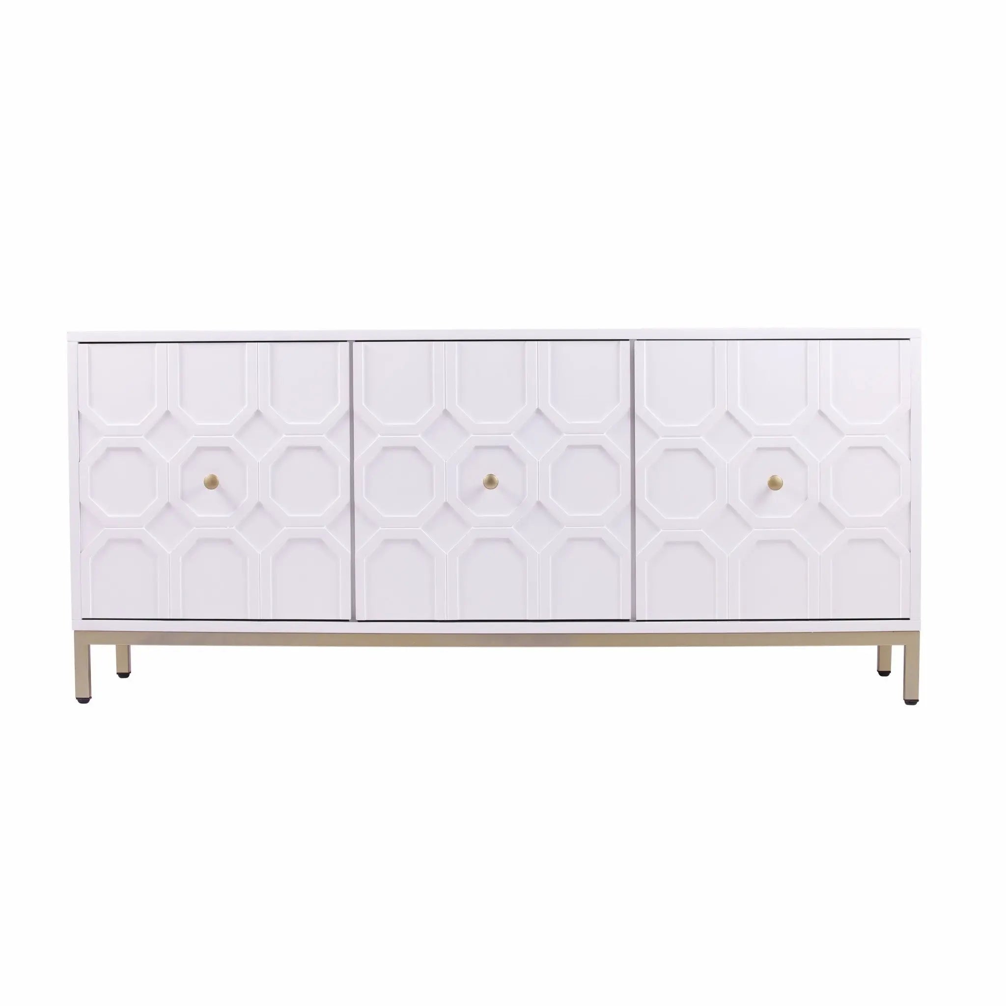 59" White and Gold Sideboard with Three Doors Homeroots Kitchen & Dining