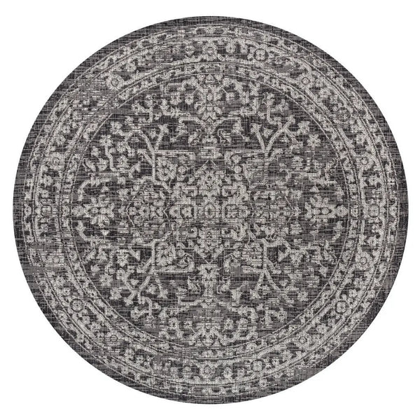 5' Black And Gray Round Medallion Indoor Outdoor Area Rug Homeroots Outdoor