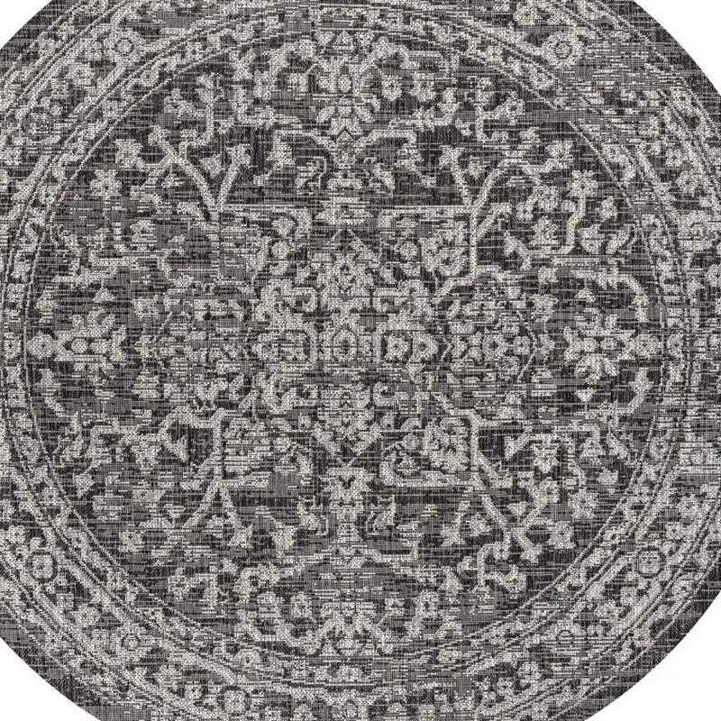 5' Black And Gray Round Medallion Indoor Outdoor Area Rug Homeroots Outdoor