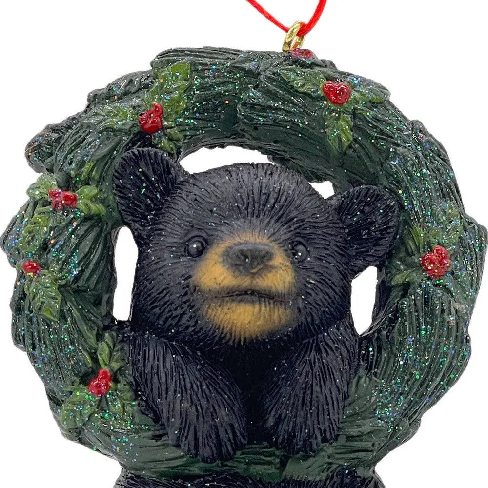 5" Black Green And Red Resin Bear Christmas Figurine GreatEagleInc