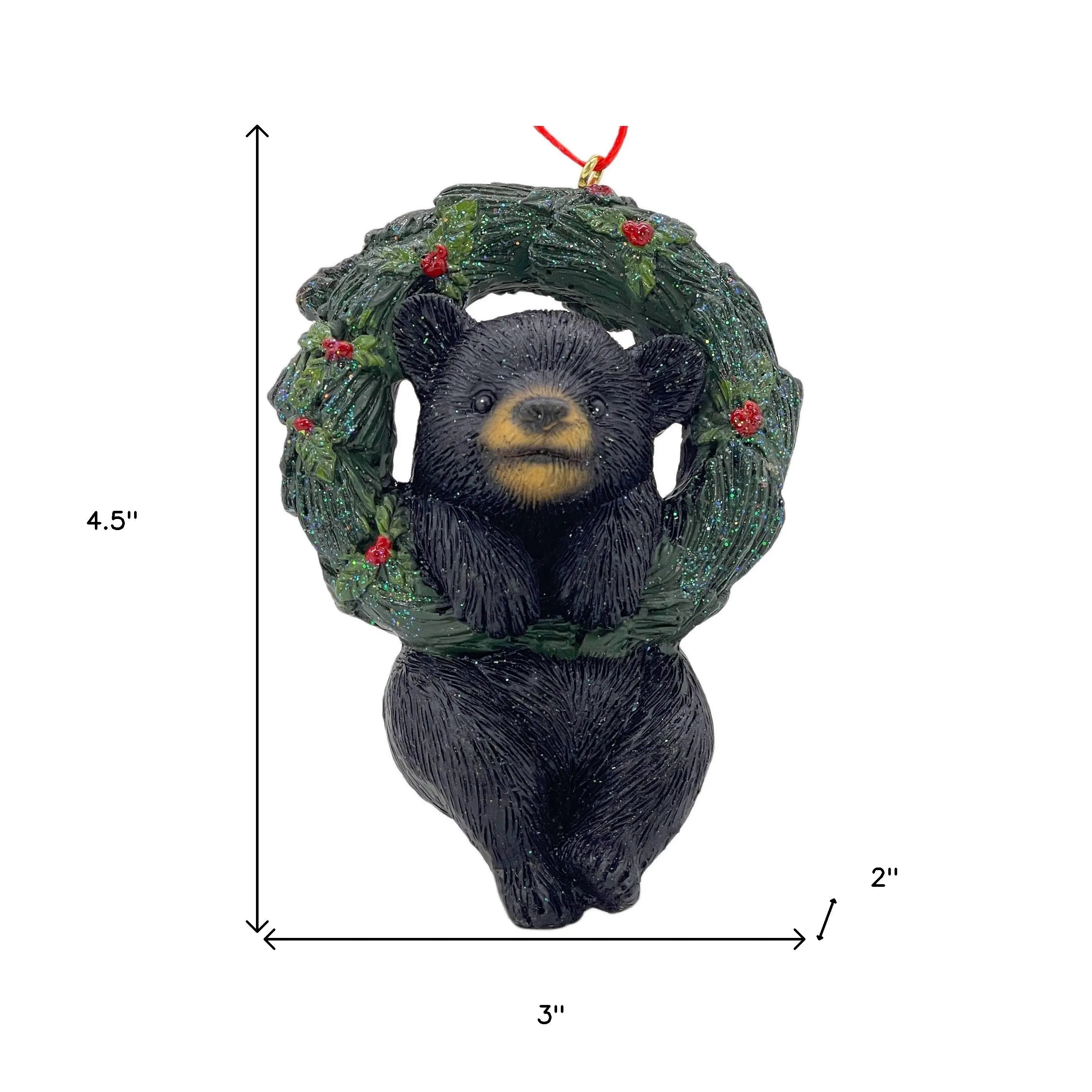 5" Black Green And Red Resin Bear Christmas Figurine GreatEagleInc
