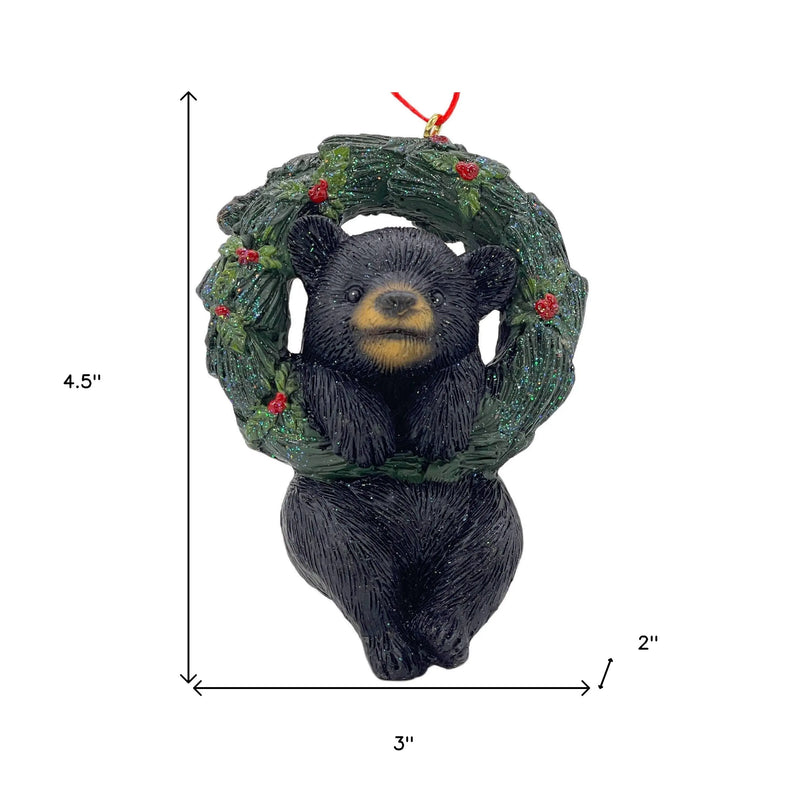 5" Black Green And Red Resin Bear Christmas Figurine GreatEagleInc