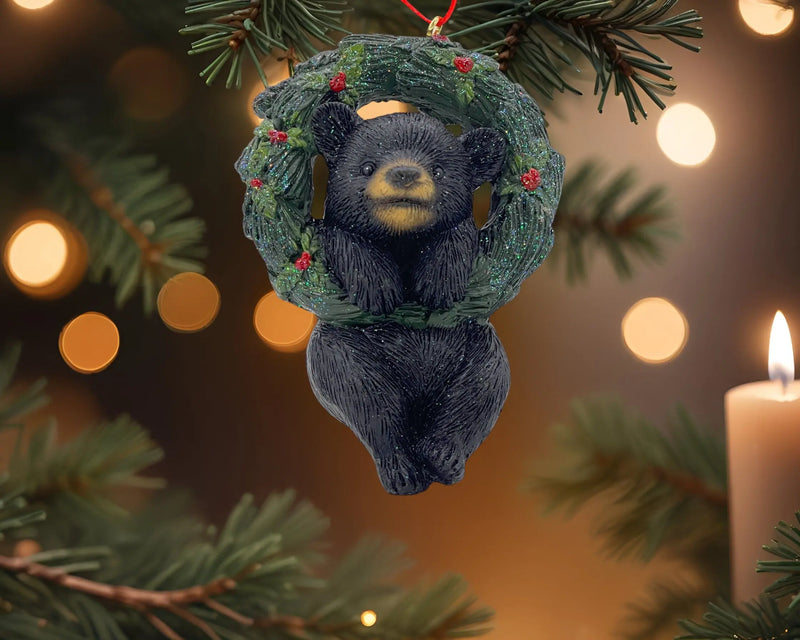 5" Black Green And Red Resin Bear Christmas Figurine GreatEagleInc
