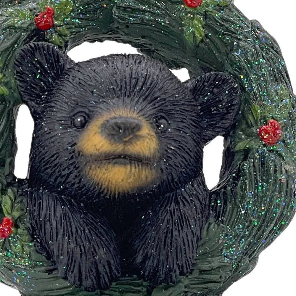 5" Black Green And Red Resin Bear Christmas Figurine GreatEagleInc