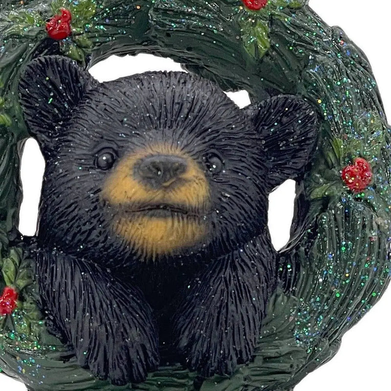 5" Black Green And Red Resin Bear Christmas Figurine GreatEagleInc