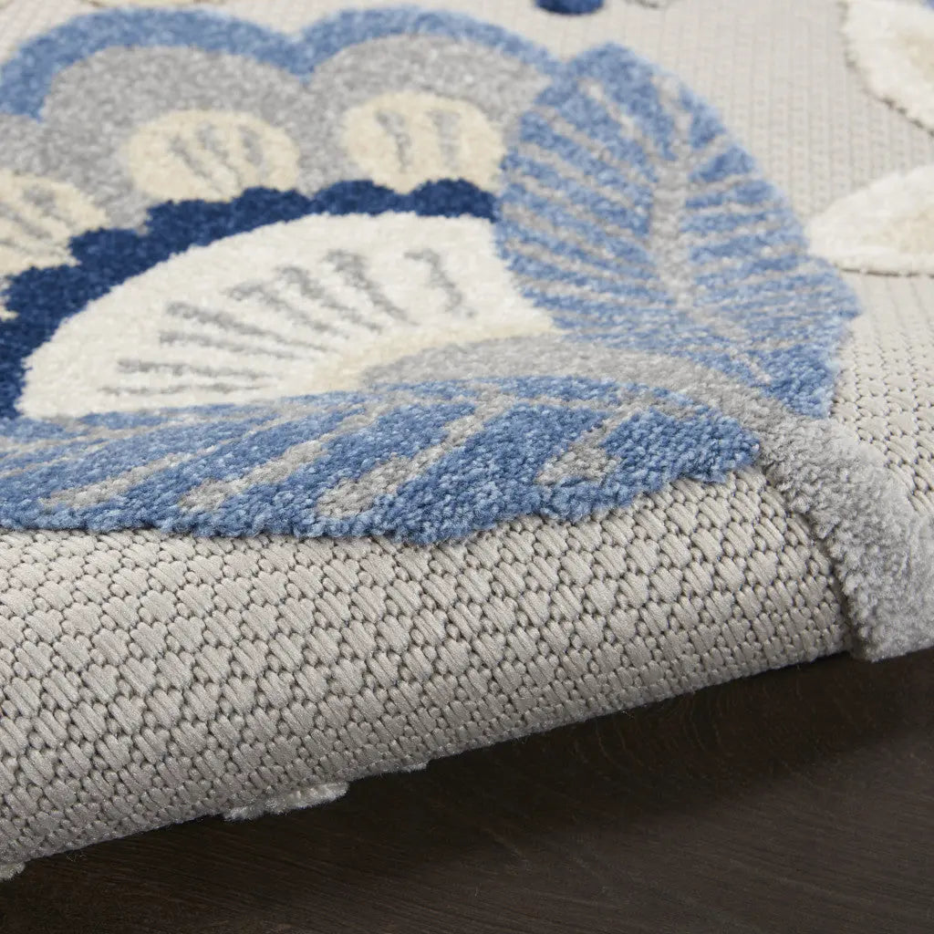 5' Blue And Gray Round Floral Indoor Outdoor Area Rug Homeroots Outdoor