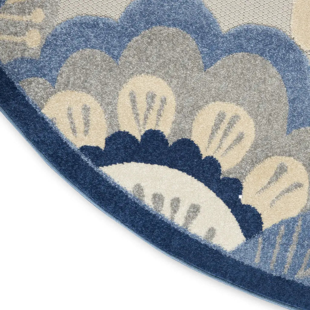 5' Blue And Gray Round Floral Indoor Outdoor Area Rug Homeroots Outdoor