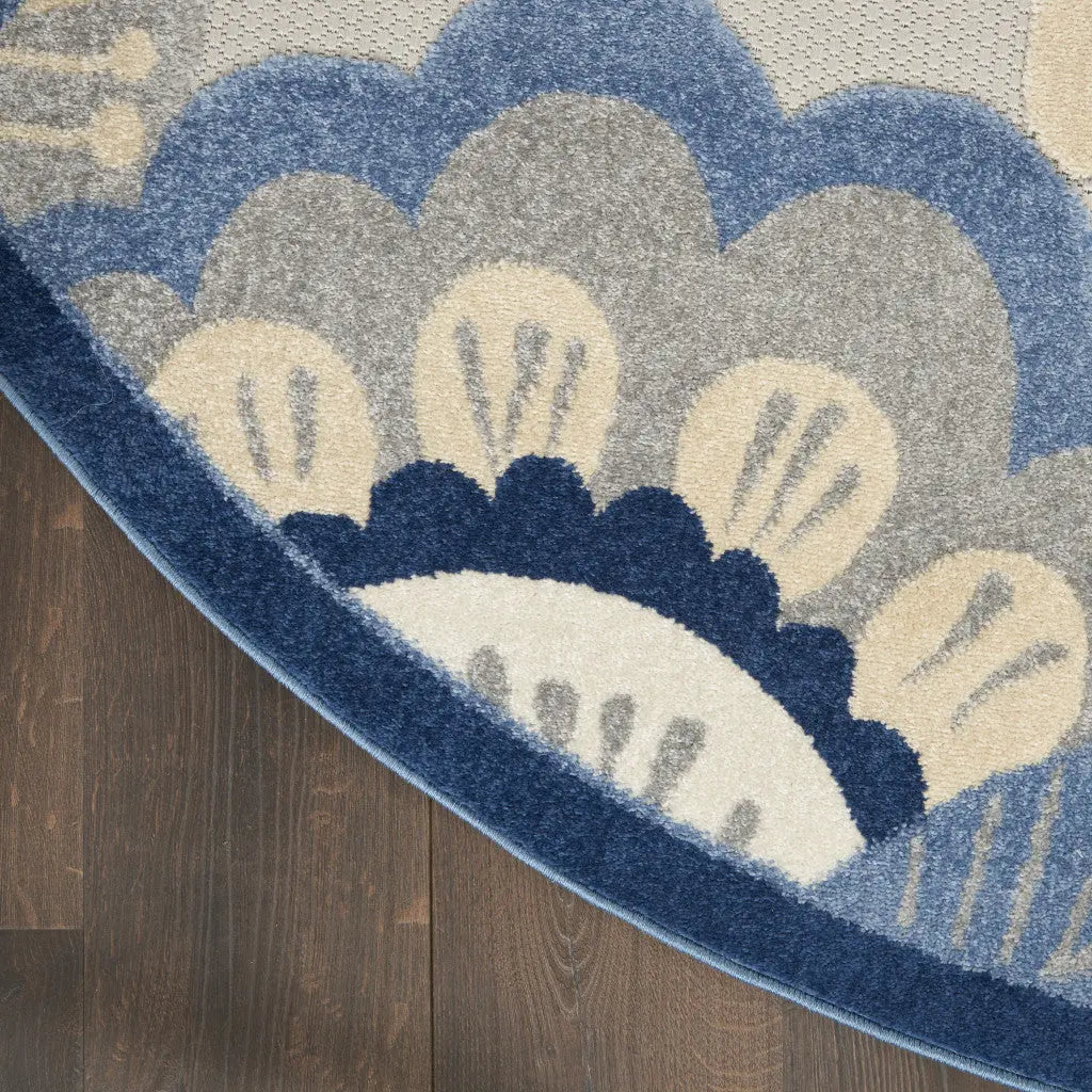 5' Blue And Gray Round Floral Indoor Outdoor Area Rug Homeroots Outdoor