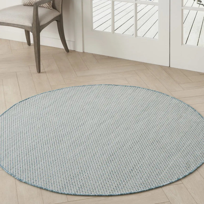 5' Blue Round Geometric Power Loom Area Rug Homeroots Outdoor