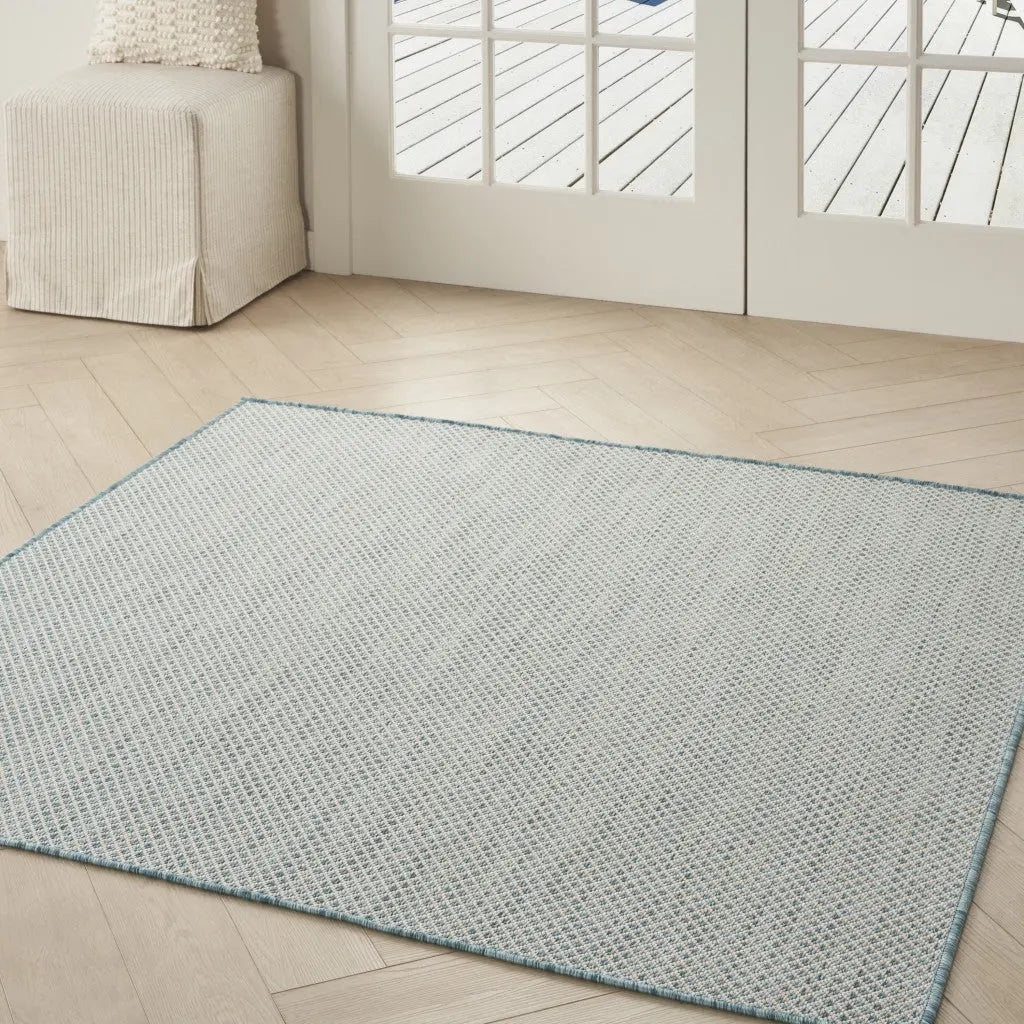 5' Blue Square Geometric Power Loom Area Rug Homeroots Outdoor