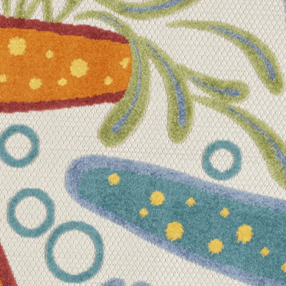 5' Blue Yellow And Orange Round Starfish Indoor Outdoor Area Rug Homeroots Outdoor