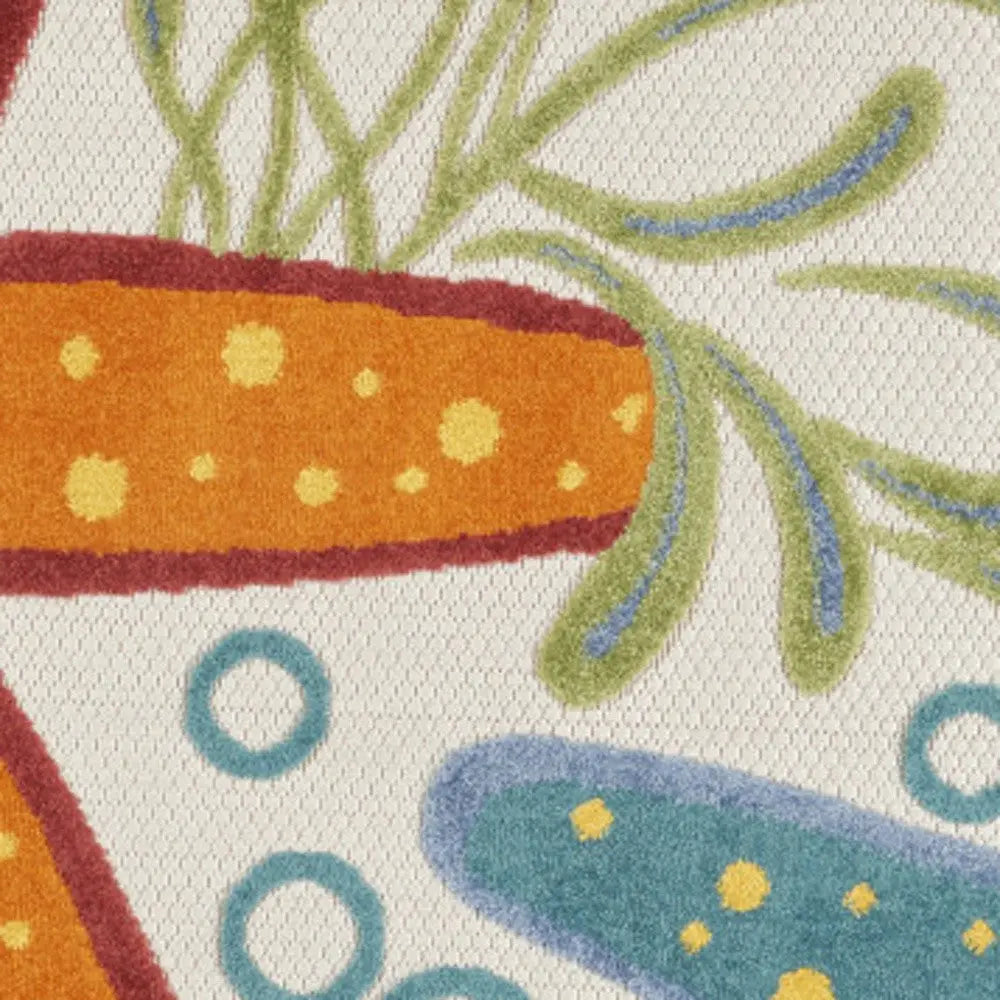 5' Blue Yellow And Orange Round Starfish Indoor Outdoor Area Rug Homeroots Outdoor