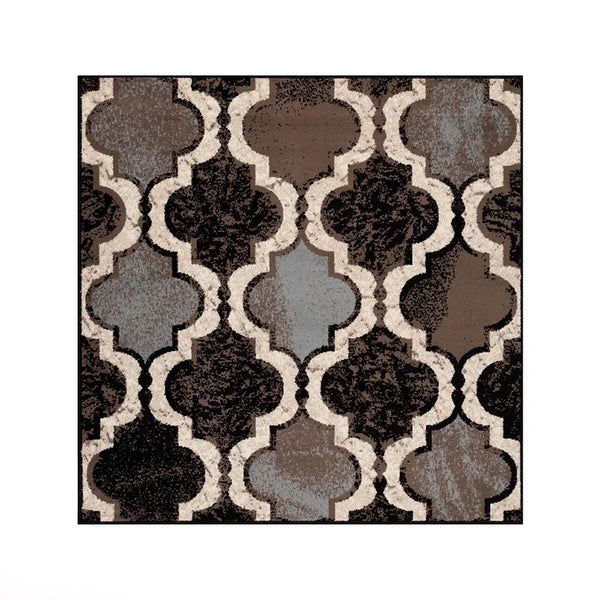 5' Brown Black And Ivory Quatrefoil Distressed Square Rug Homeroots Home Decor