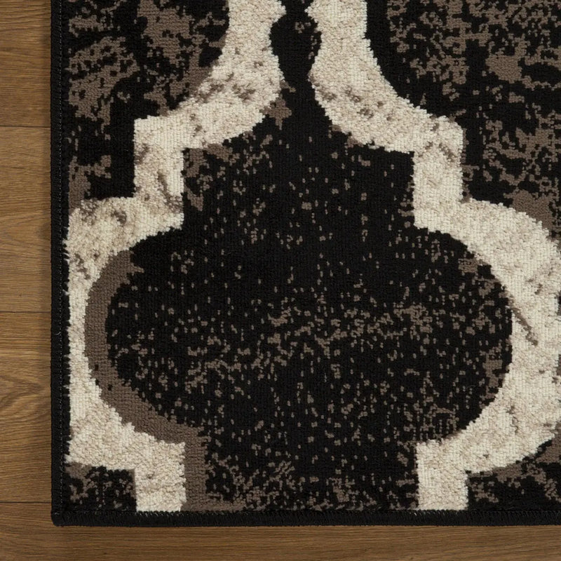 5' Brown Black And Ivory Quatrefoil Distressed Square Rug Homeroots Home Decor