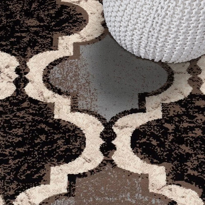 5' Brown Black And Ivory Quatrefoil Distressed Square Rug Homeroots Home Decor
