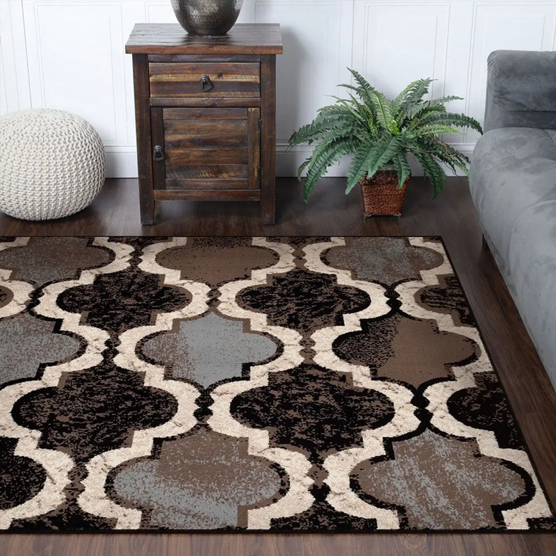 5' Brown Black And Ivory Quatrefoil Distressed Square Rug Homeroots Home Decor