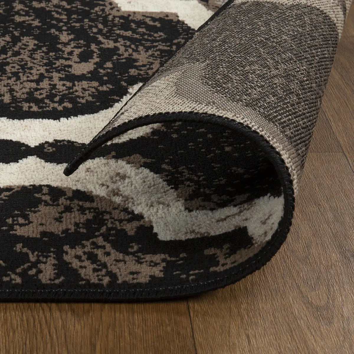5' Brown Black And Ivory Quatrefoil Distressed Square Rug Homeroots Home Decor