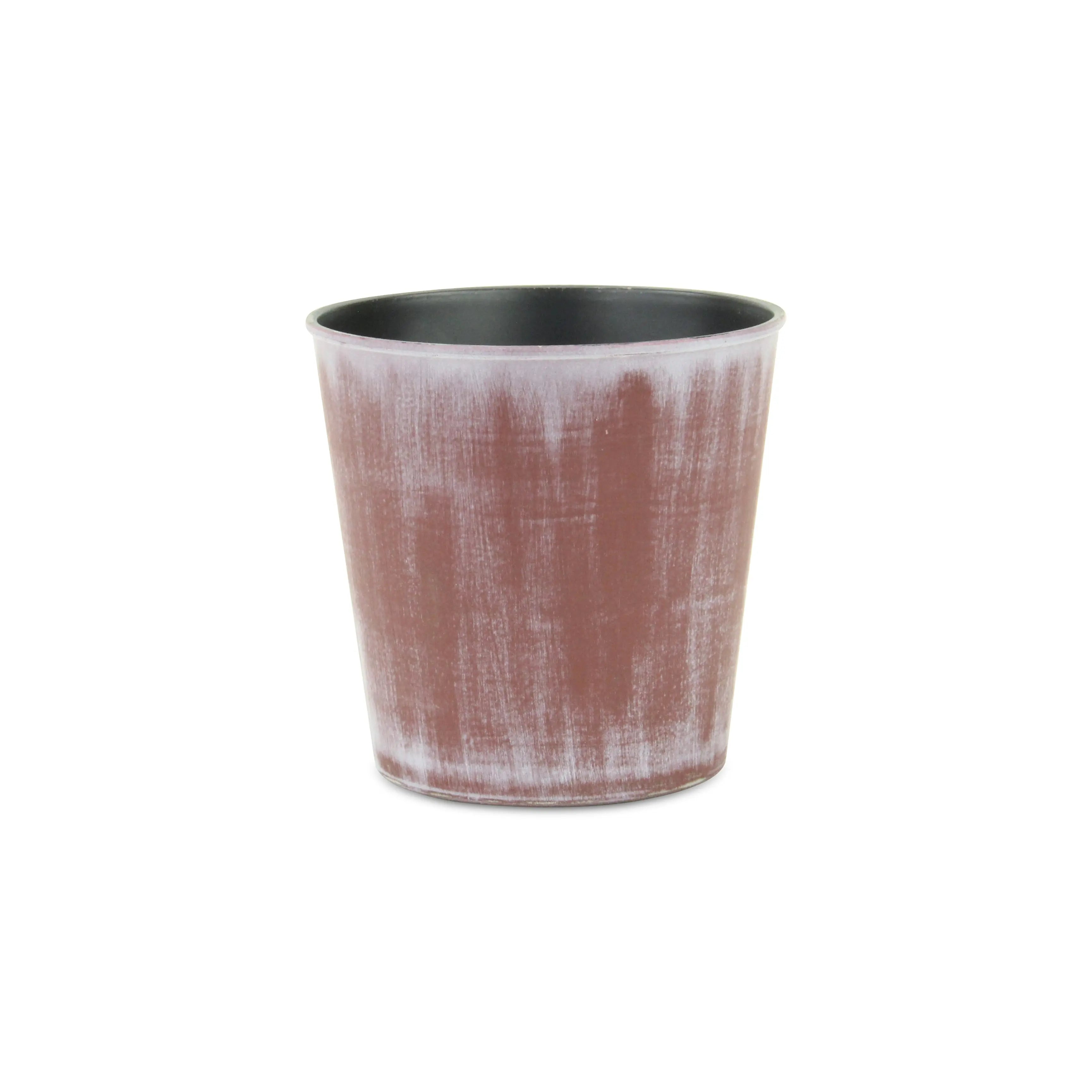5" Brown and Off White Textural Tone On Tone Recycled Plastic Indoor Outdoor Round Pot Planter Homeroots Outdoor