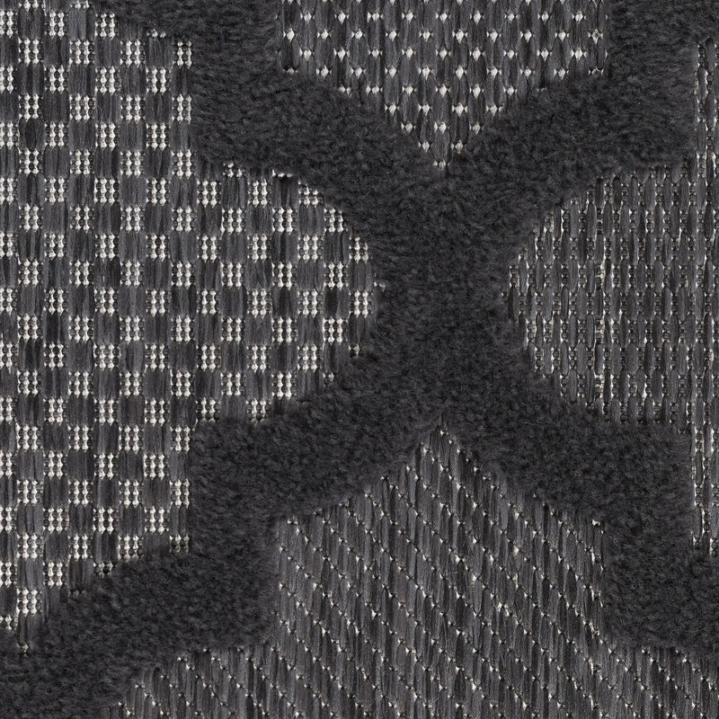 5' Charcoal And Black Round Trellis Indoor Outdoor Area Rug Homeroots Outdoor