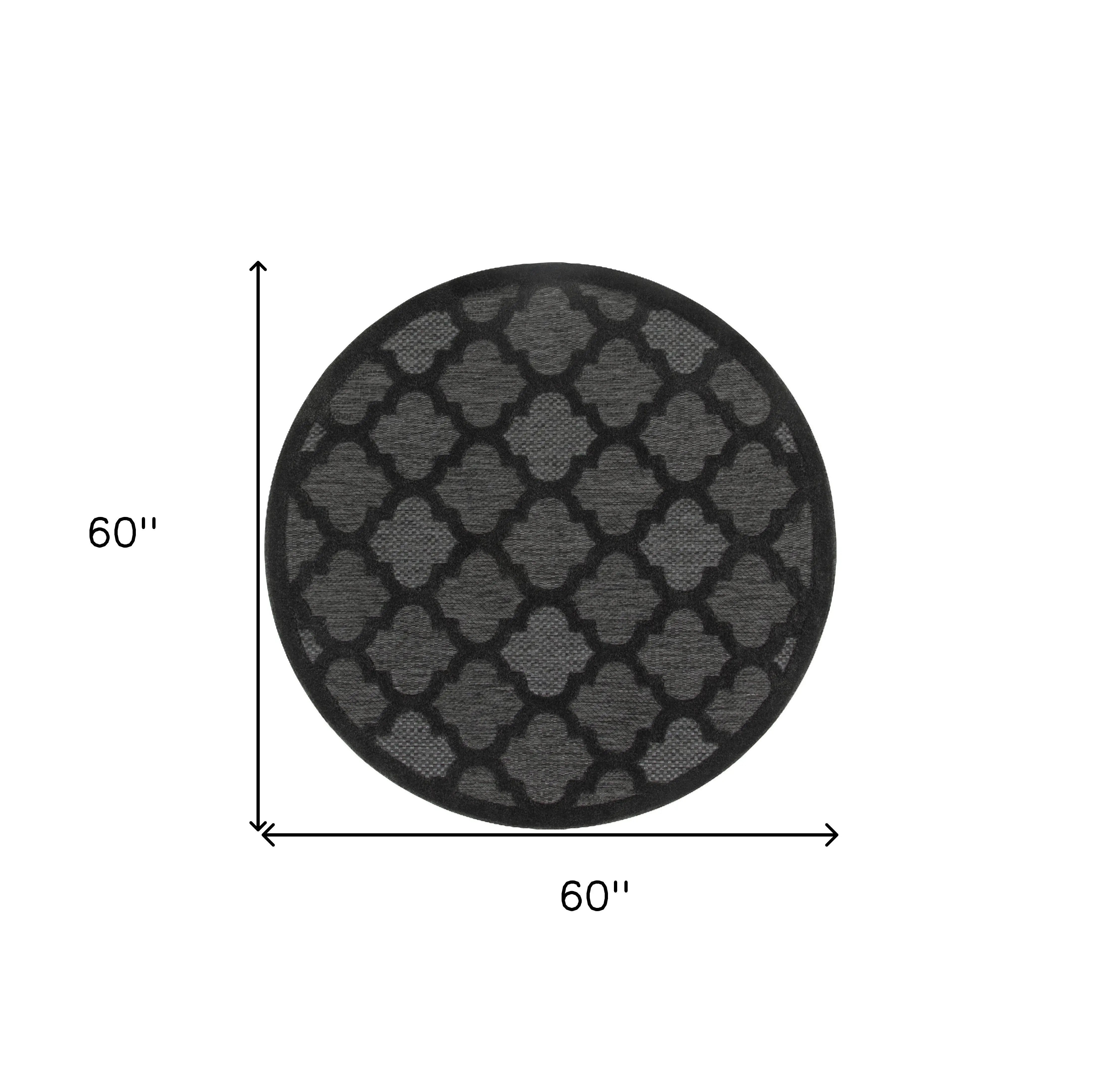 5' Charcoal And Black Round Trellis Indoor Outdoor Area Rug Homeroots Outdoor