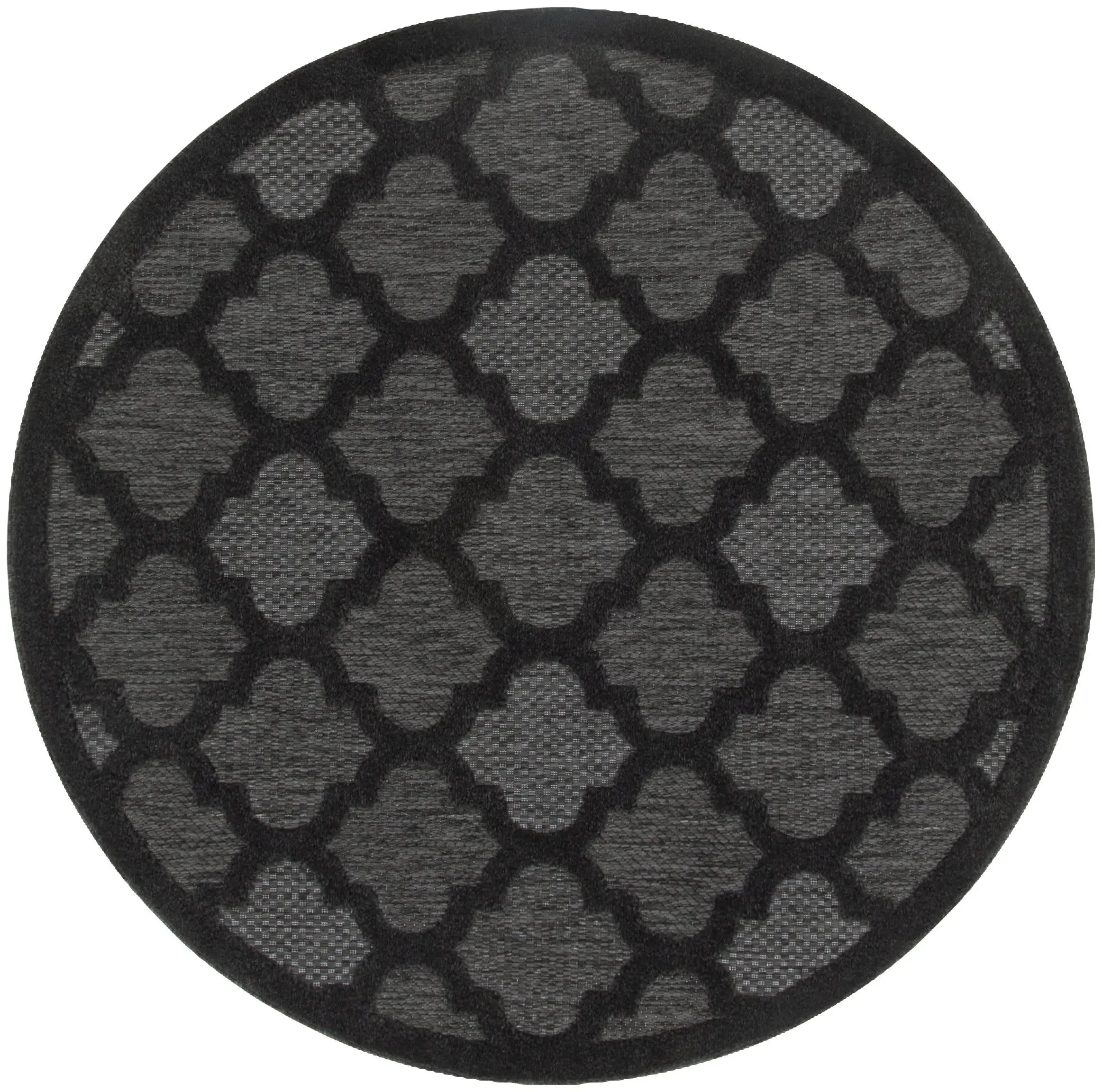 5' Charcoal And Black Round Trellis Indoor Outdoor Area Rug Homeroots Outdoor