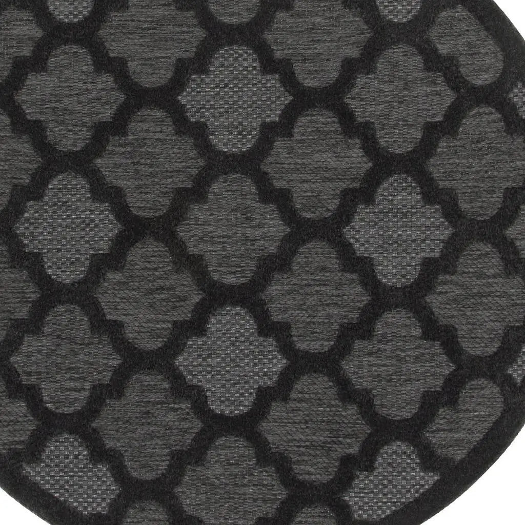 5' Charcoal And Black Round Trellis Indoor Outdoor Area Rug Homeroots Outdoor