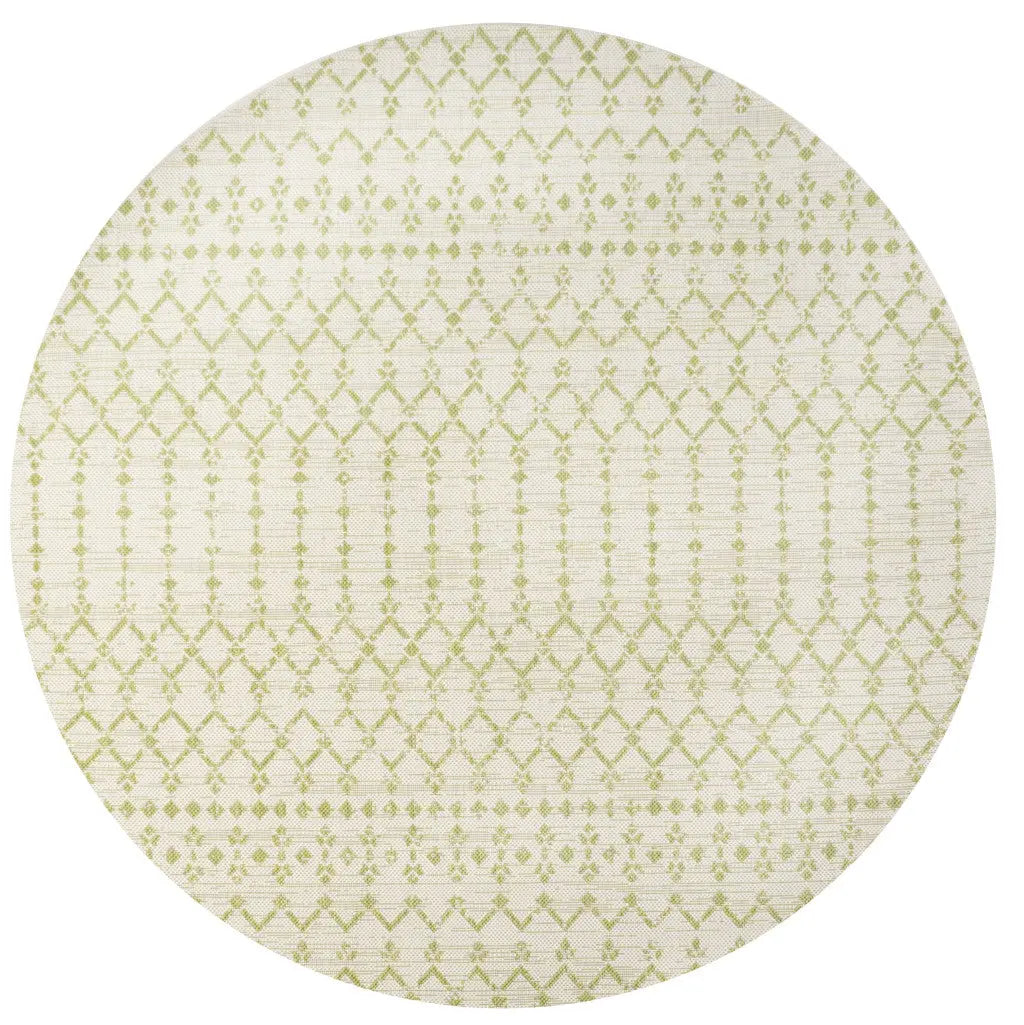 5' Cream And Green Round Trellis Indoor Outdoor Area Rug Homeroots Outdoor