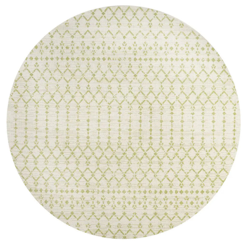 5' Cream And Green Round Trellis Indoor Outdoor Area Rug Homeroots Outdoor