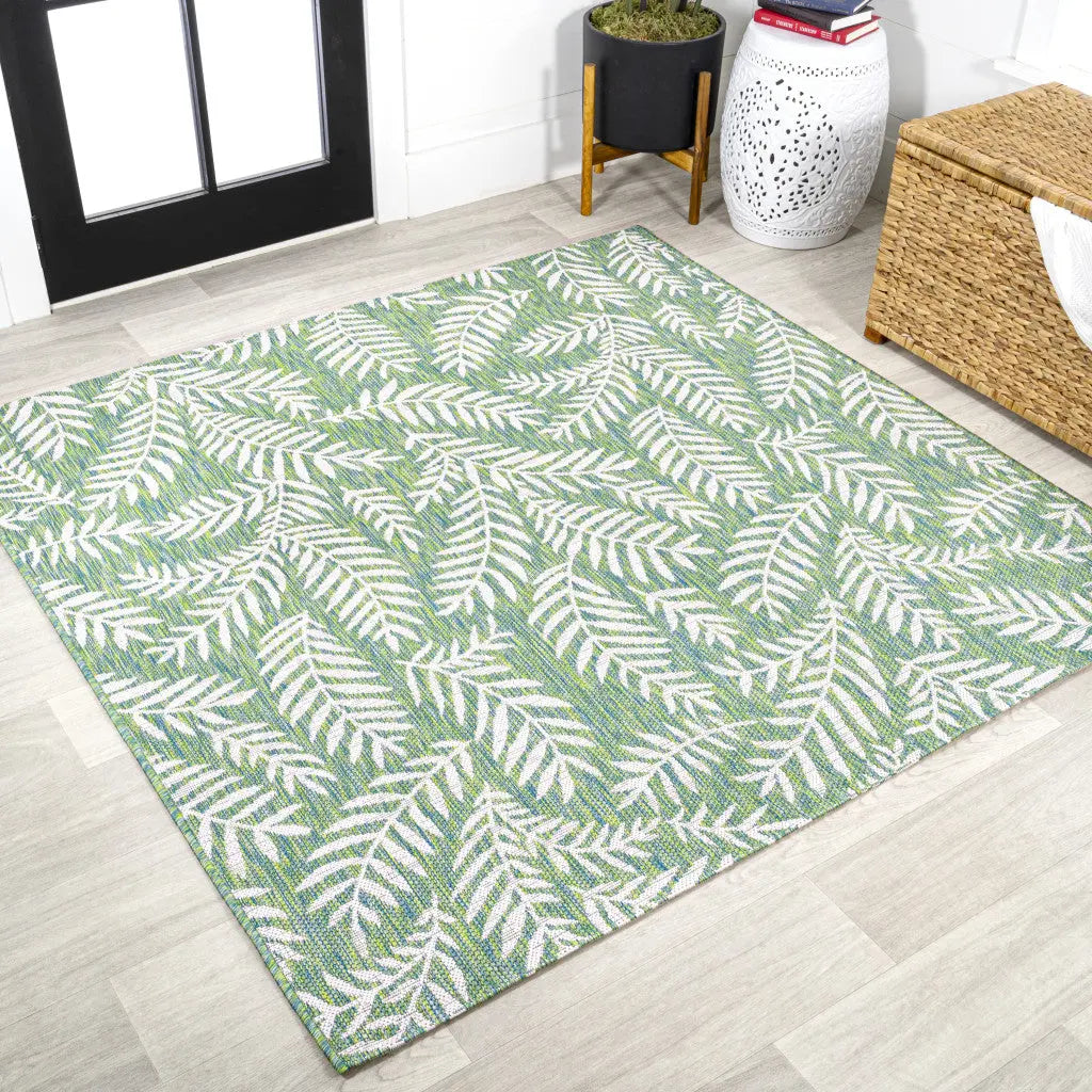 5' Cream And Green Square Floral Indoor Outdoor Area Rug Homeroots Outdoor