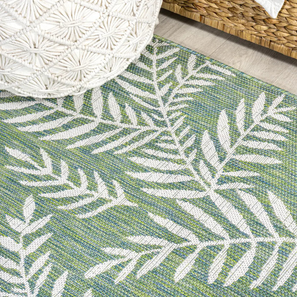 5' Cream And Green Square Floral Indoor Outdoor Area Rug Homeroots Outdoor