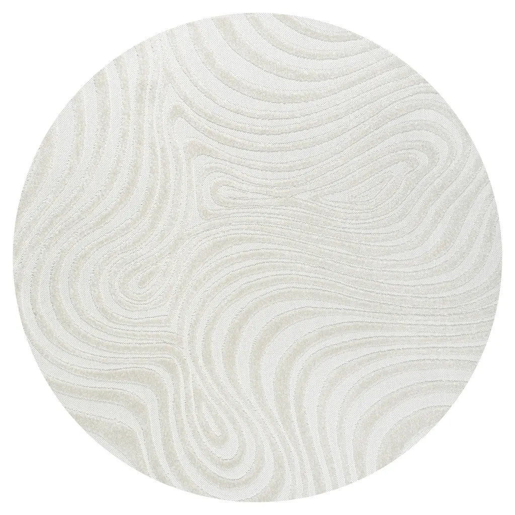 5' Cream And Ivory Round Abstract Indoor Outdoor Area Rug Homeroots Outdoor
