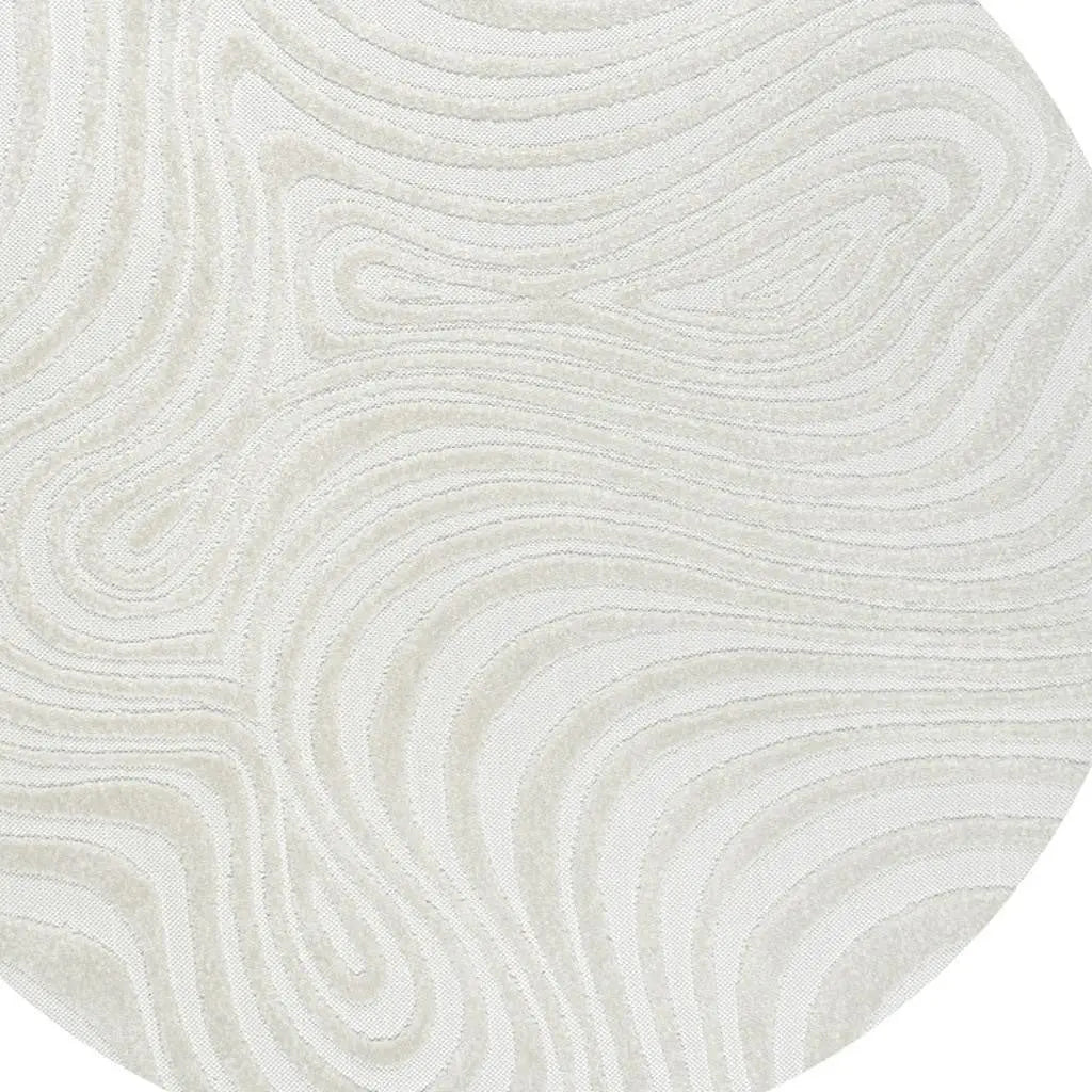 5' Cream And Ivory Round Abstract Indoor Outdoor Area Rug Homeroots Outdoor