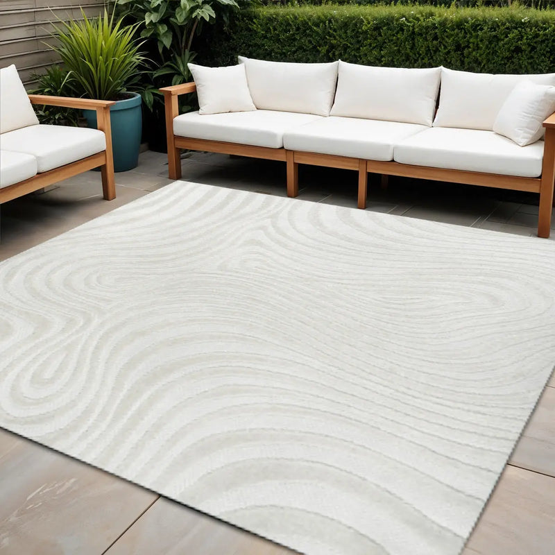 5' Cream And Ivory Square Abstract Indoor Outdoor Area Rug Homeroots Outdoor