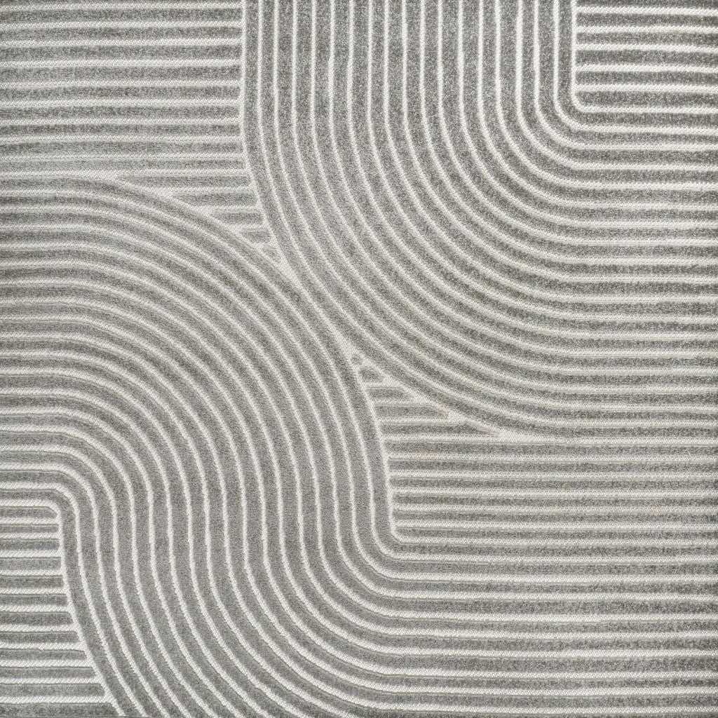 5' Gray And Ivory Square Striped Indoor Outdoor Area Rug Homeroots Outdoor