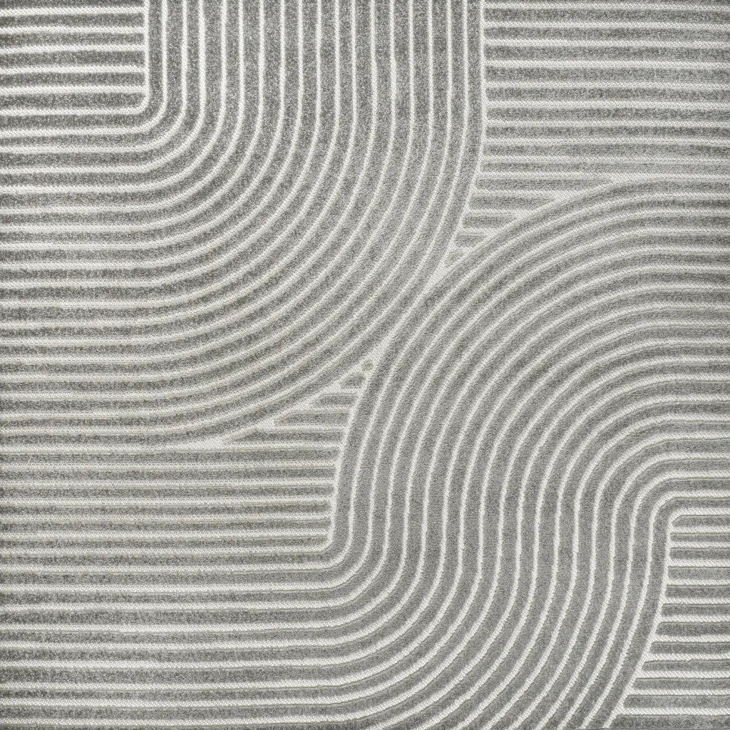 5' Gray And Ivory Square Striped Indoor Outdoor Area Rug Homeroots Outdoor