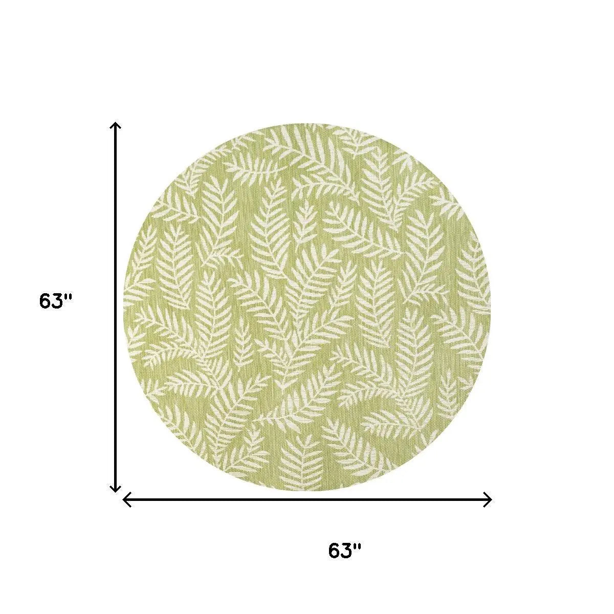 5' Green And Cream Round Floral Indoor Outdoor Area Rug Homeroots Outdoor