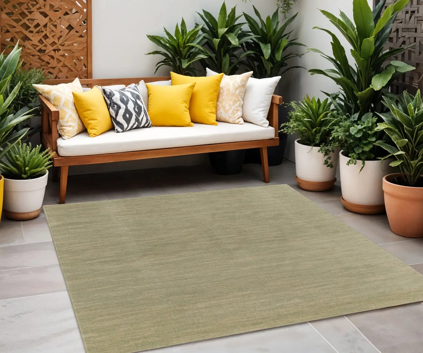 5' Green And Gold Square Abstract Indoor Outdoor Area Rug Homeroots Outdoor