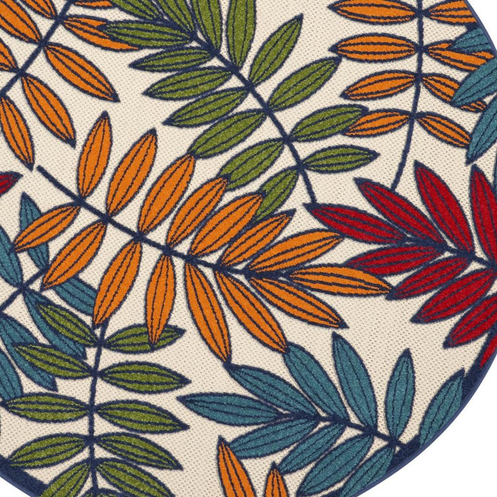 5' Ivory And Blue Round Floral Indoor Outdoor Area Rug - GreatEagleInc