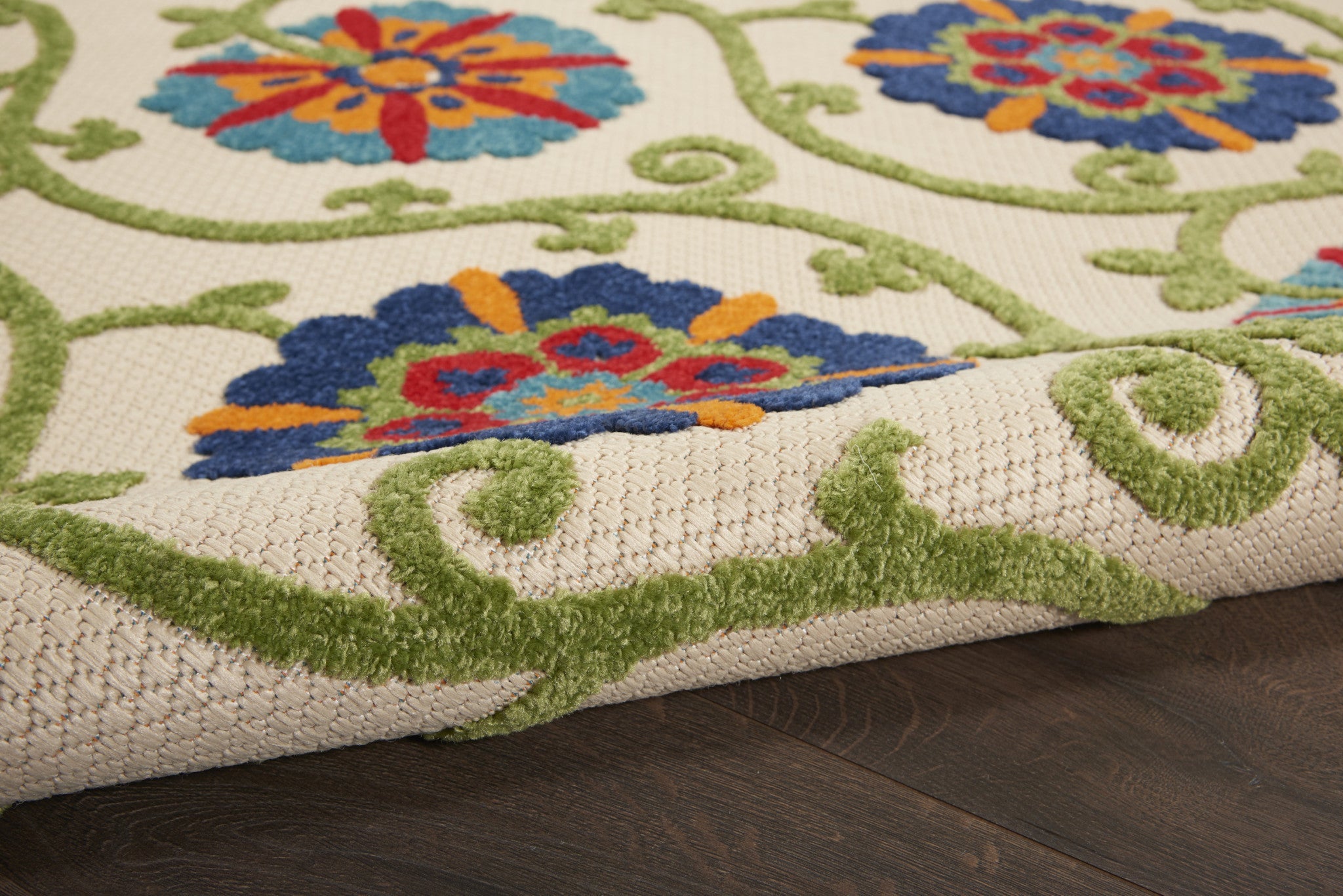 5' Ivory And Blue Round Indoor Outdoor Area Rug - GreatEagleInc