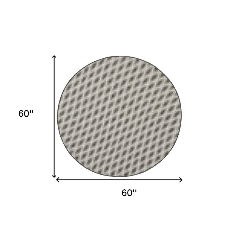 5' Ivory And Charcoal Round Geometric Indoor Outdoor Area Rug Homeroots Outdoor