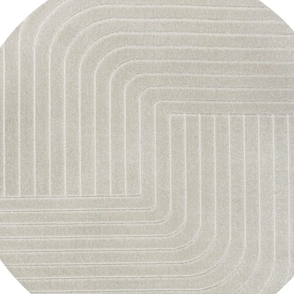 5' Ivory And Cream Round Striped Indoor Outdoor Area Rug Homeroots Outdoor