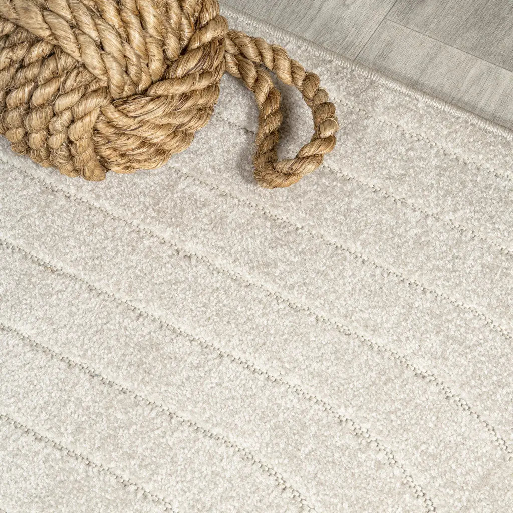 5' Ivory And Cream Round Striped Indoor Outdoor Area Rug Homeroots Outdoor
